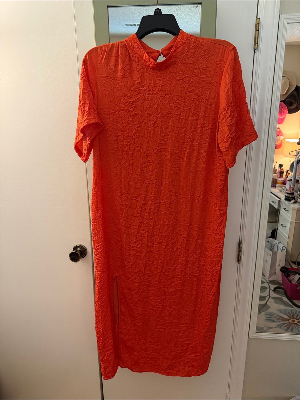 Future Collective Crinkle Texture Midi Dress in Bright Orange